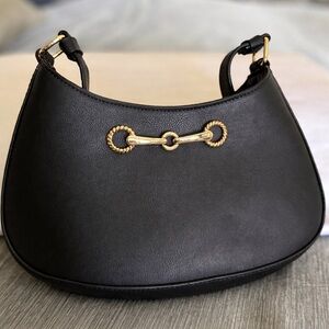 Black Shoulder Bag with Gold Horse Bit Detail